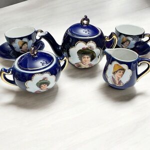 Antique Royal Blue Medallion Germany ChildTea Set lot of 9 Pieces Germany 1890s
